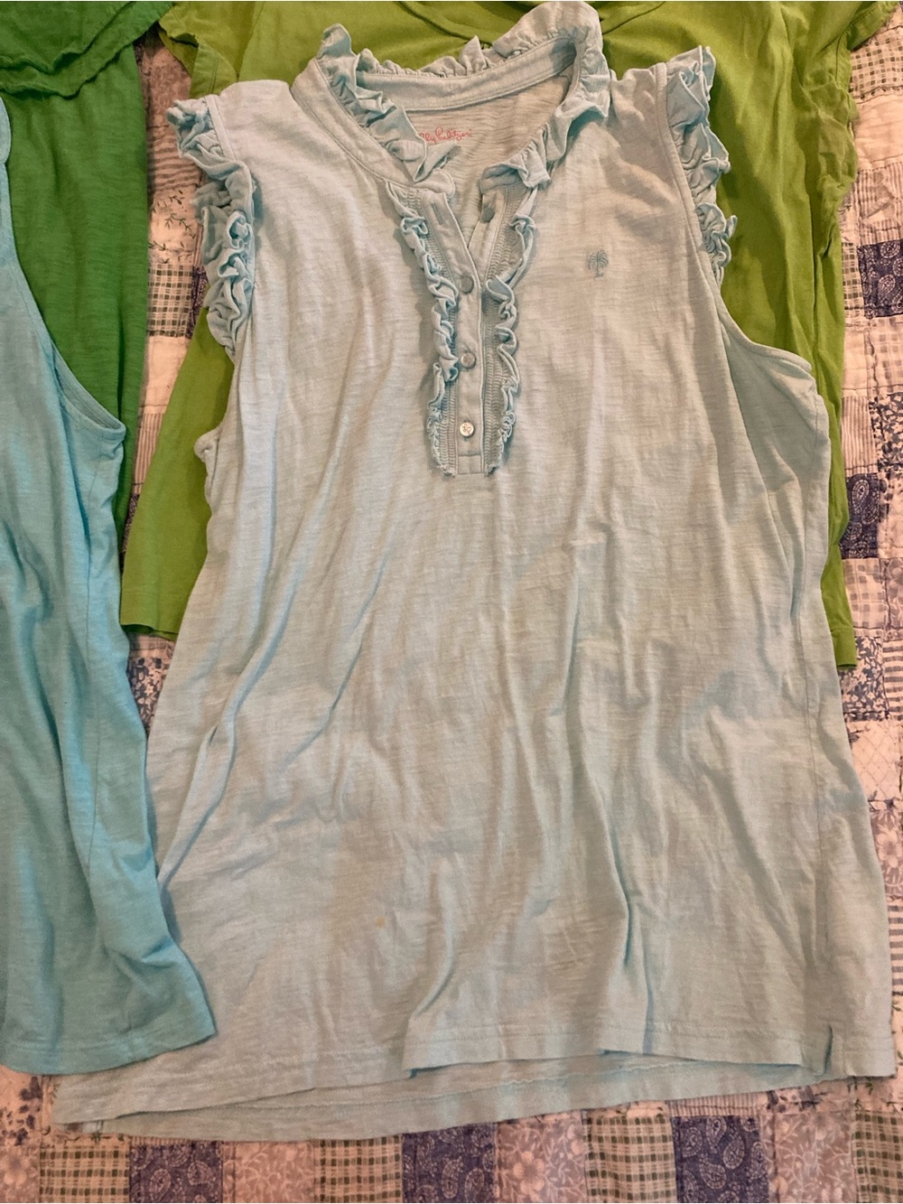 Lilly Pulitzer Green, Aqua & White Ruffle-Trim Tops - Set of 5 - Picture 5 of 16